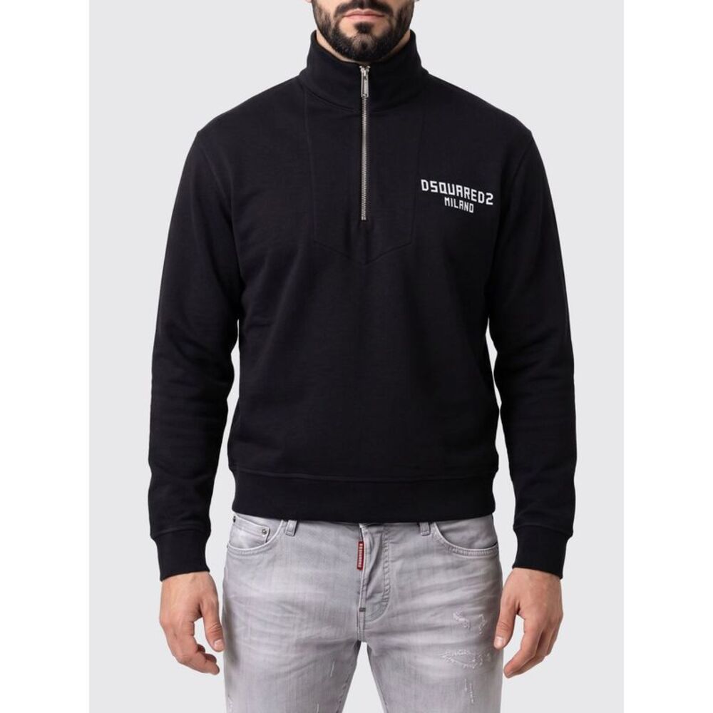 Dsquared2 Men Dsquared2 High Neck Cotton Zip Sweatshirt With Printed Logo